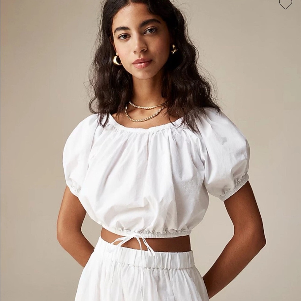 Cinched-waist cropped top in cotton poplin